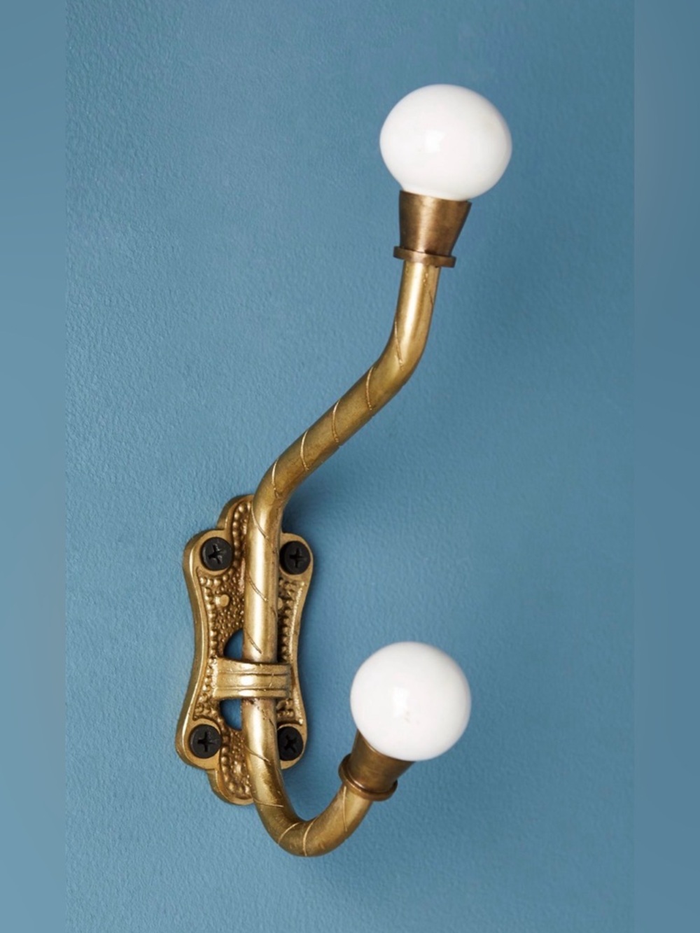 Stylish Brass Wall Hook with White Ceramic Tips